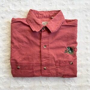 Red Head Shirt Mens Medium Embroidered Bass Fish Lilly Pad Pockets Short Sleeve